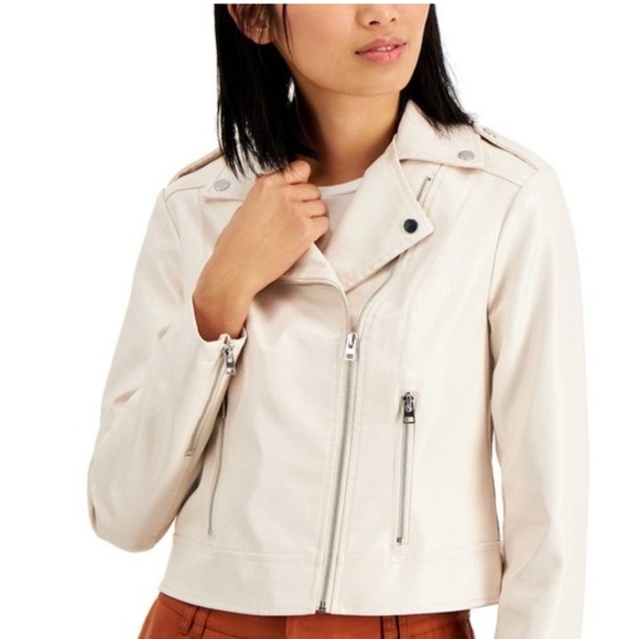 Bar III Jackets & Blazers - Bar lll Faux Leather Moto Jacket Natural White X-Small